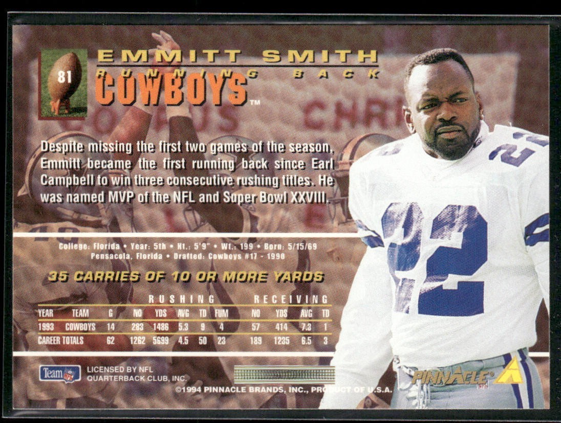 Emmitt Smith Player Lot Bundle 10 Different Football Cards ES003 Cowboys back