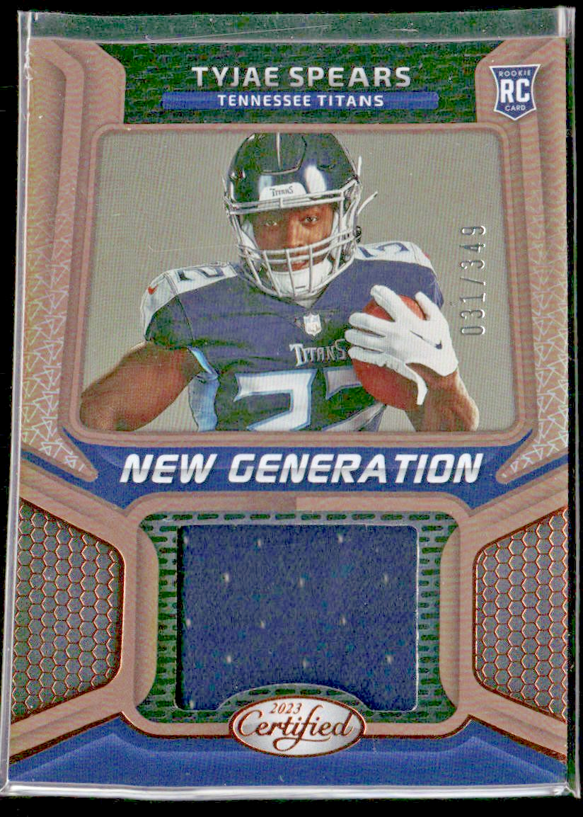 2023 Panini Certified Tyjae Spears New Generation Bronze Patch RC /349 #NGJM-42 front