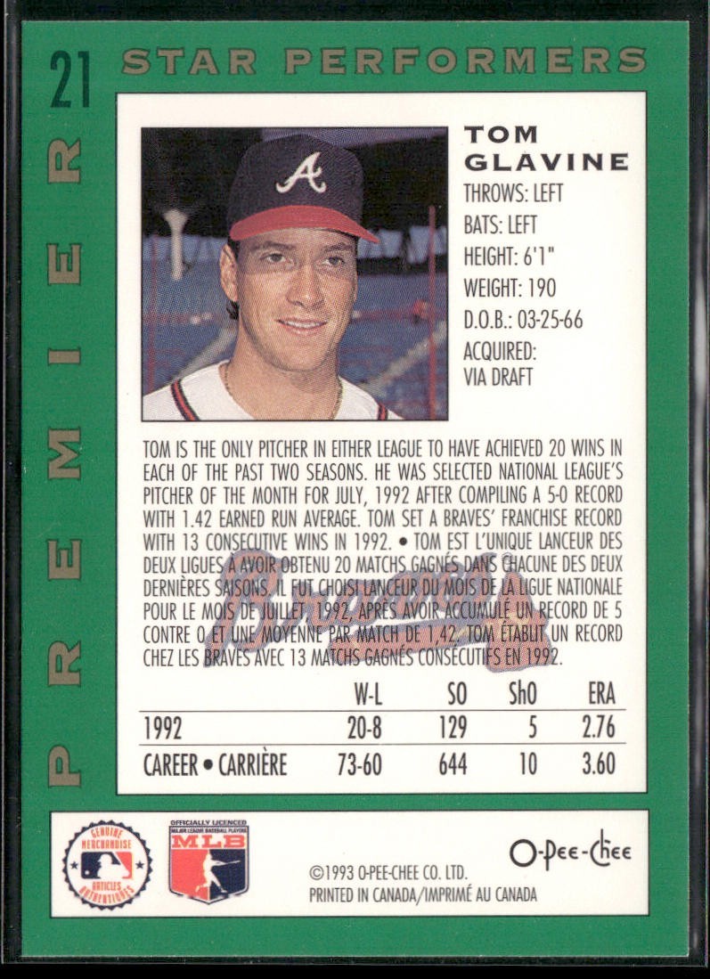 Tom Glavine Lot Bundle 10 Different Baseball Cards TG001 Braves back
