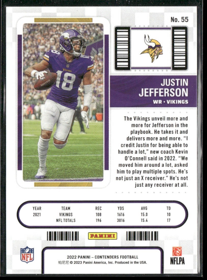 Justin Jefferson Player Lot Bundle 10 Different Football Cards JJ002 Vikings back