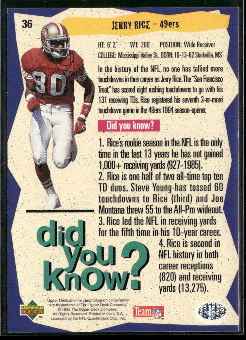 Jerry Rice Player Lot Bundle 10 Different Football Cards JR003 49ers back