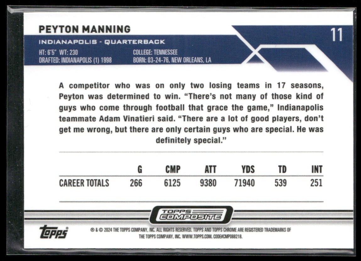 Peyton Manning Player Lot Bundle 10 Different Football Cards PM002 Colts back
