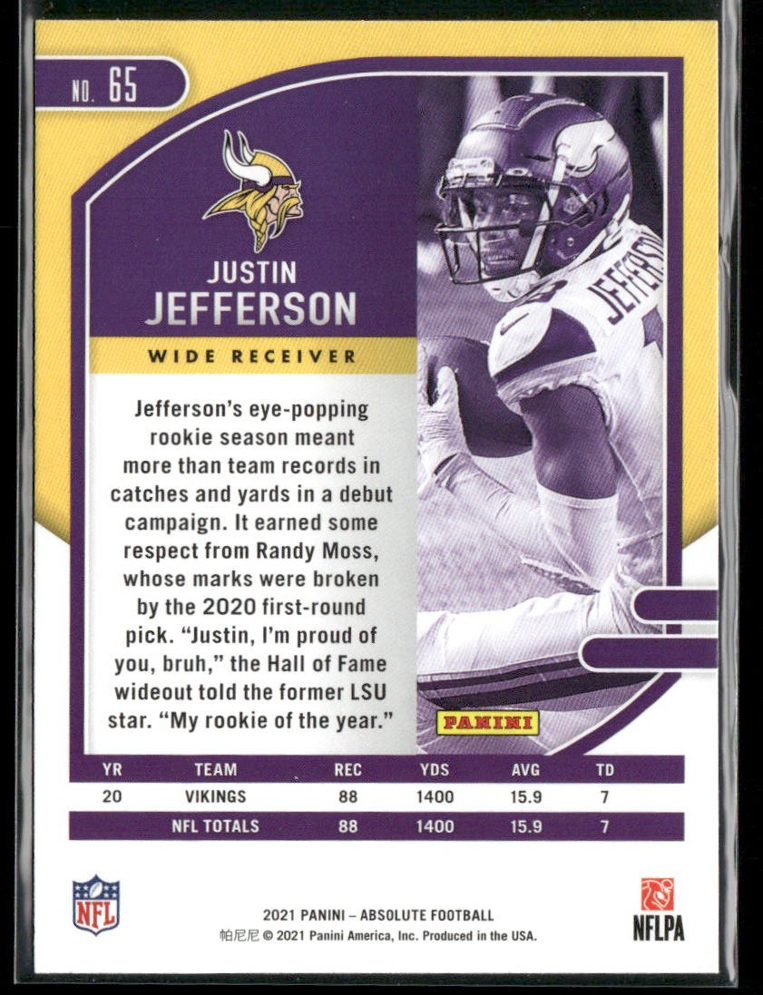Justin Jefferson Player Lot Bundle 10 Different Football Cards JJ002 Vikings back