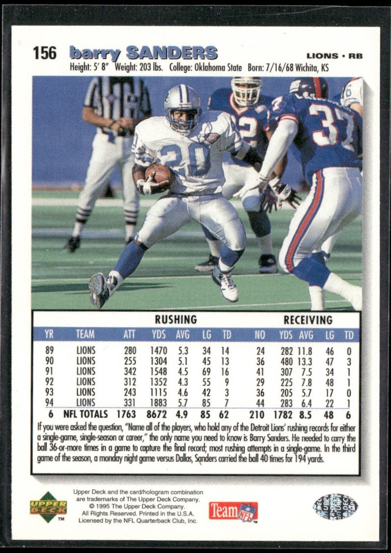 Barry Sanders Player Lot Bundle 10 Different Football Cards BS009 Lions back