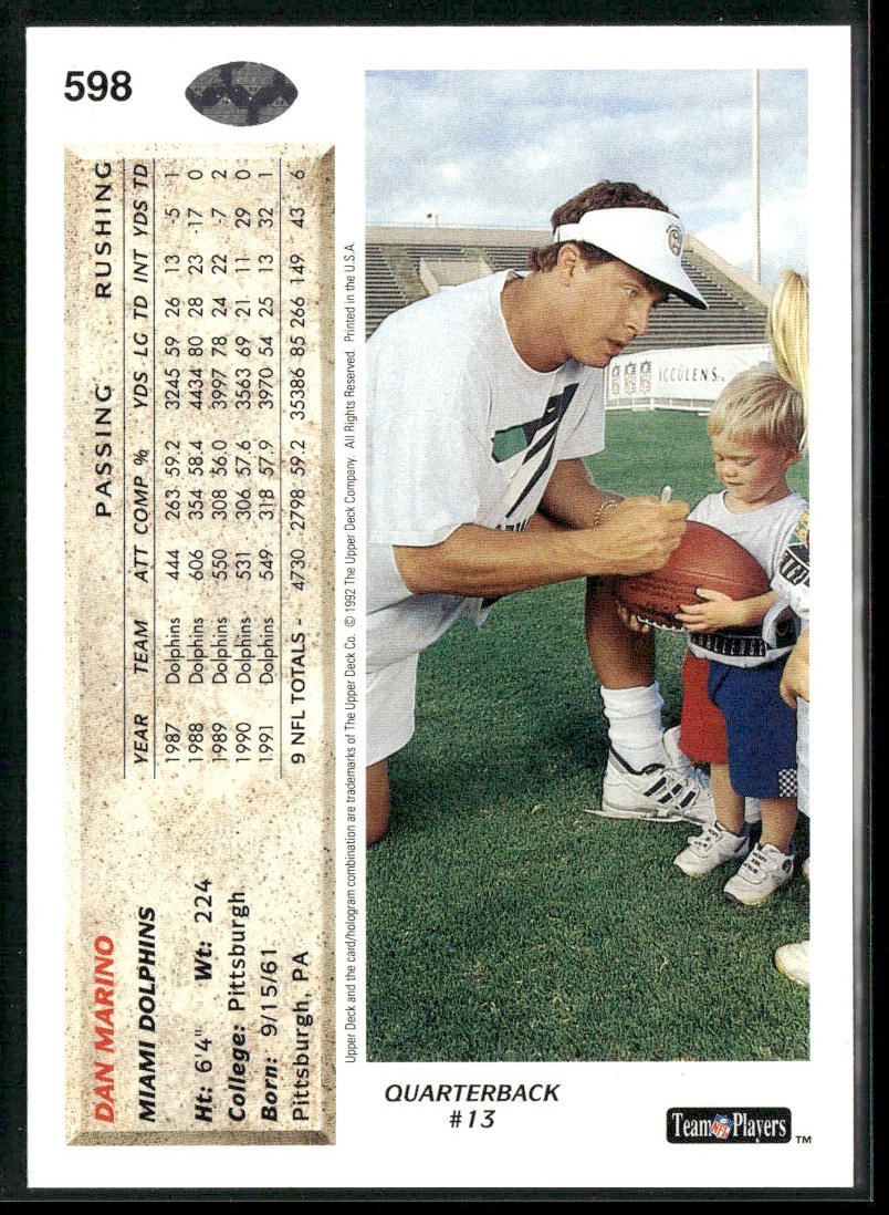 Dan Marino Player Lot Bundle 10 Different Football Cards DM006 Dolphins back