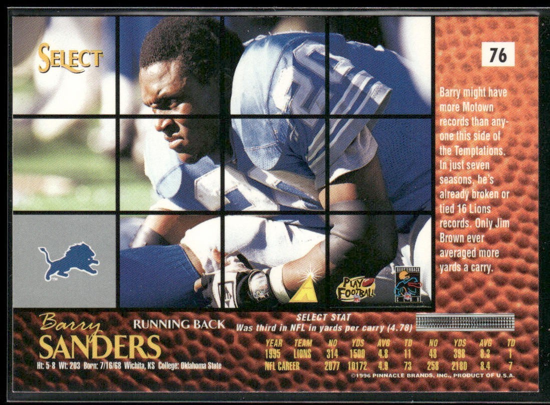 Barry Sanders Player Lot Bundle 10 Different Football Cards BS006 Lions back