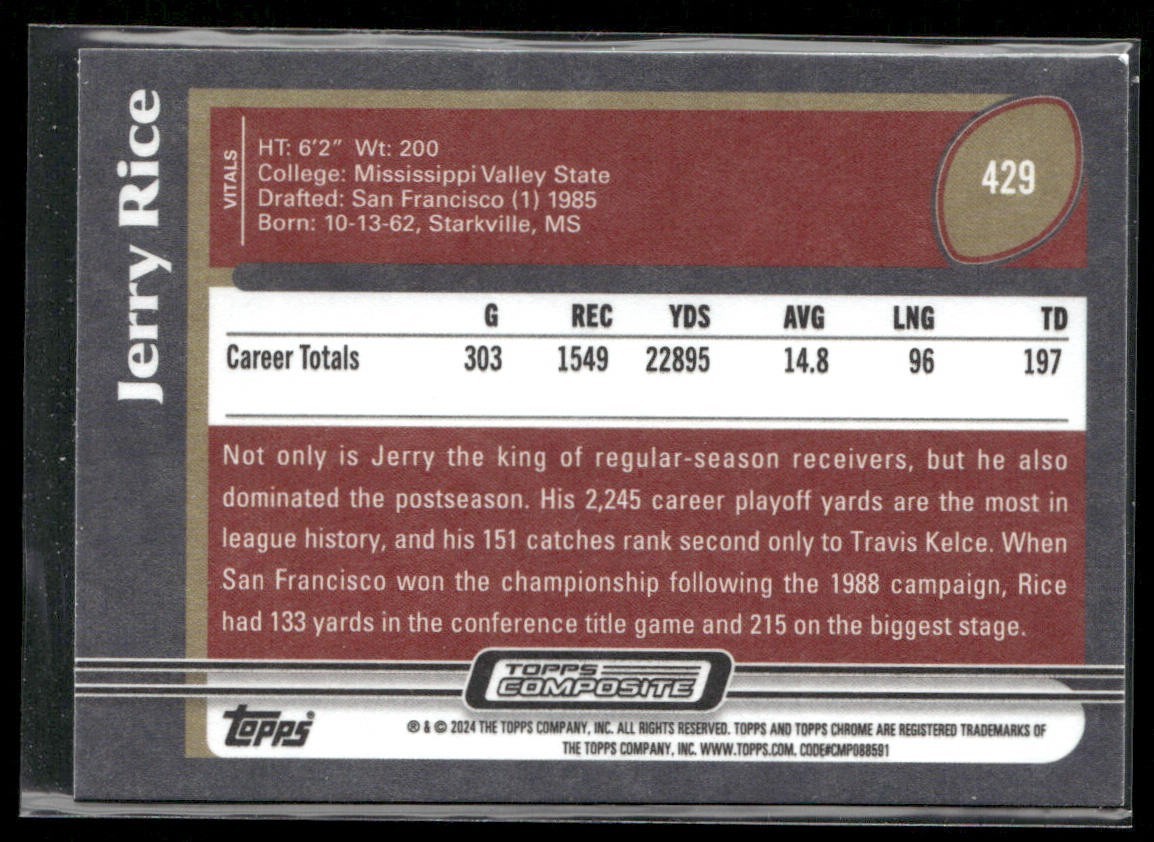 Jerry Rice Player Lot Bundle 10 Different Football Cards JR005 49ers back