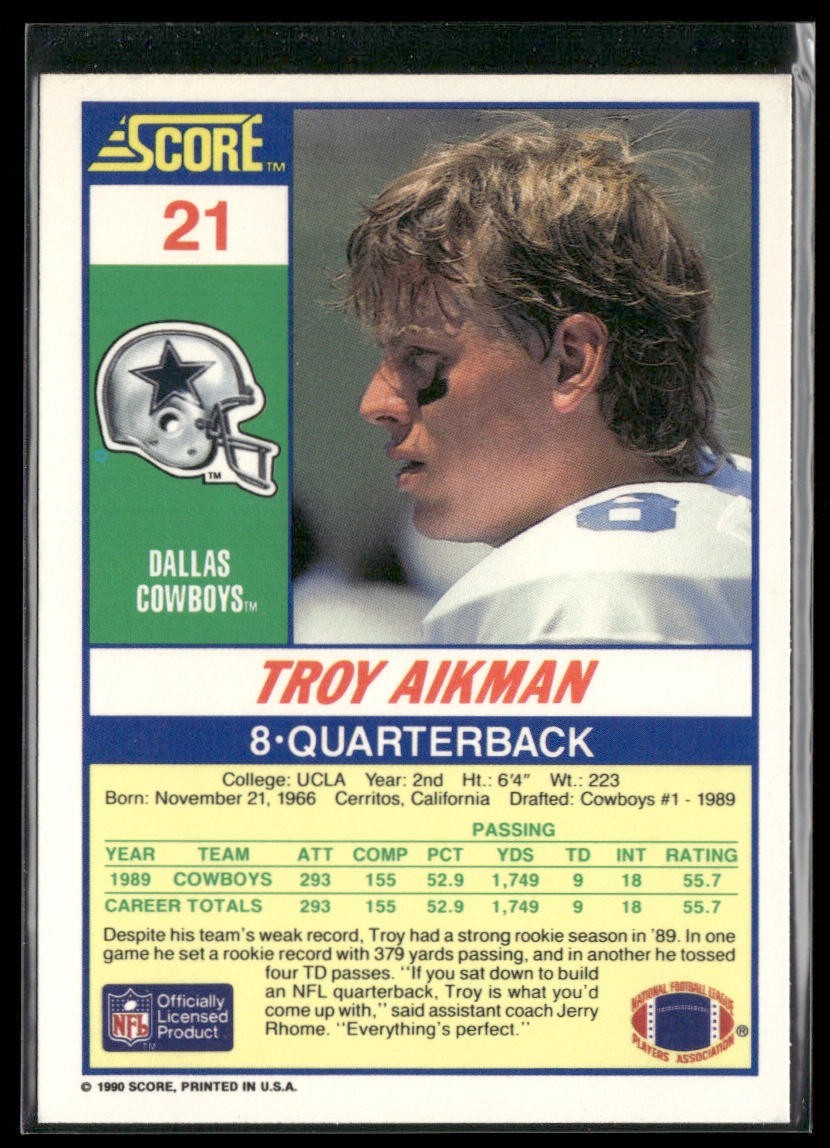 Troy Aikman Player Lot Bundle 10 Different Football Cards TA005 Cowboys back