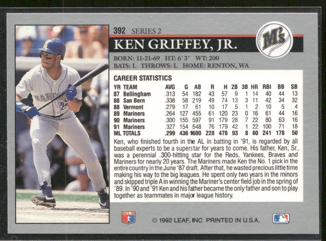 Ken Griffey Jr. Player Lot Bundle 10 Different Baseball Cards KGJ001 Mariners back