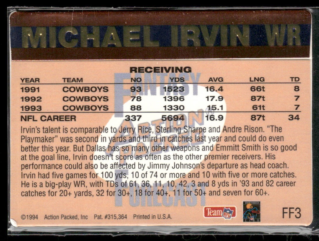 Michael Irvin Player Lot Bundle 10 Different Football Cards MI006 Cowboys back