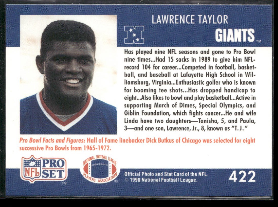 Lawrence Taylor Player Lot Bundle 10 Different Football Cards LT001 Giants back