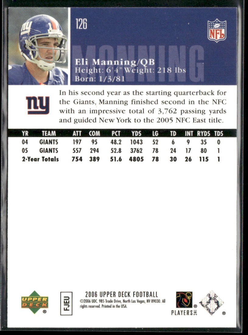 Eli Manning Player Lot Bundle 10 Football Cards EM001 Giants back