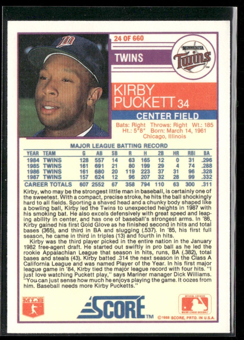 Kirby Puckett Player Lot Bundle 10 Different Baseball Cards KP002 Twins back