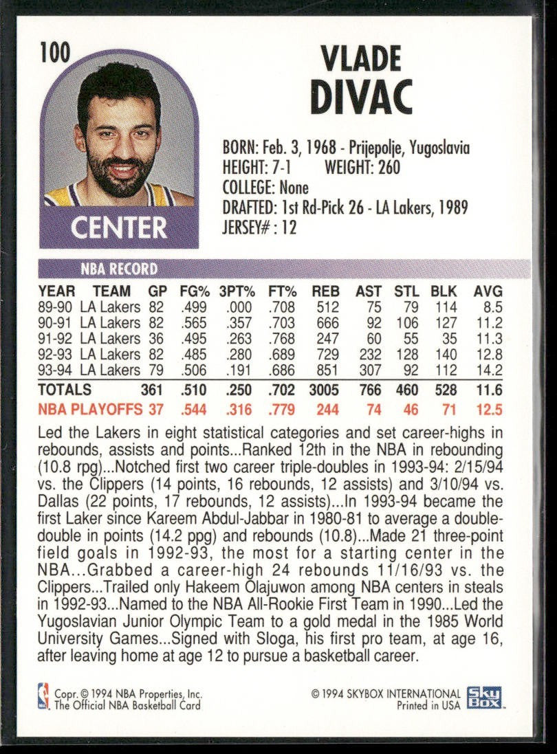 Vlade Divac Player Lot Bundle 10 Basketball Cards VD004 Lakers Hornets back