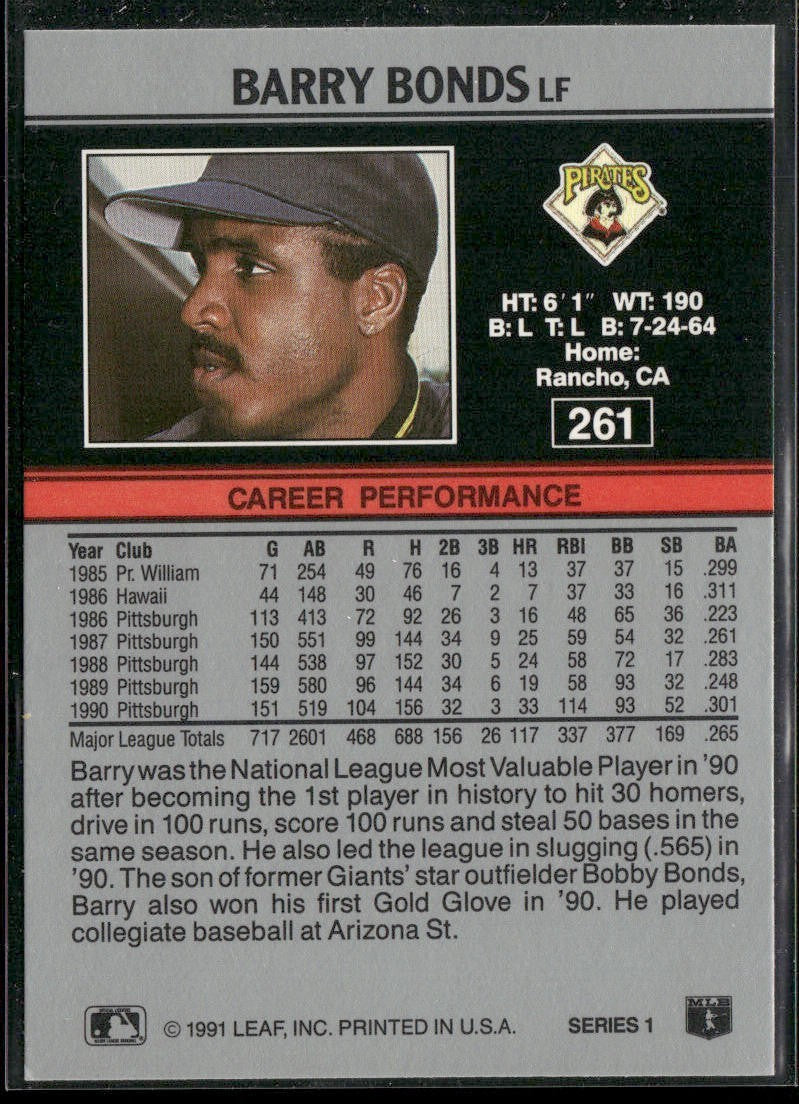 Barry Bonds Player Lot Bundle 10 Different Baseball Cards BB001 Giants Pirates back
