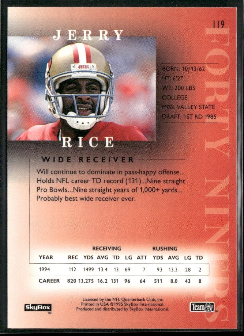 Jerry Rice Player Lot Bundle 10 Different Football Cards JR009 49ers back