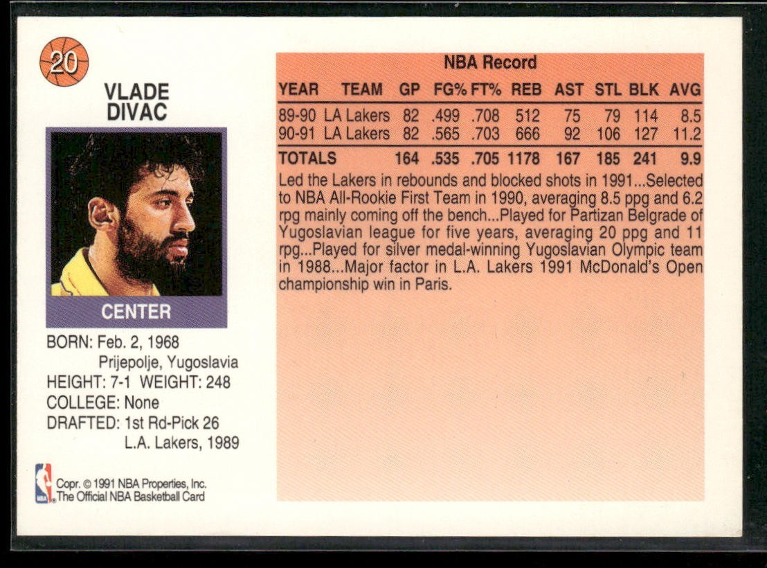 Vlade Divac Player Lot Bundle 10 Basketball Cards VD001 Lakers Hornets back