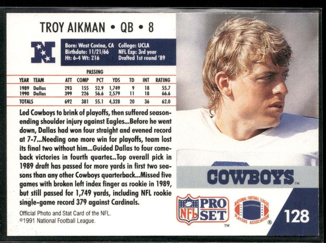 Troy Aikman Player Lot Bundle 10 Different Football Cards TA009 Cowboys back