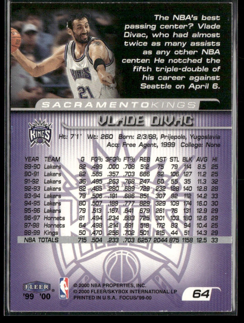Vlade Divac Player Lot Bundle 10 Basketball Cards VD004 Lakers Hornets back