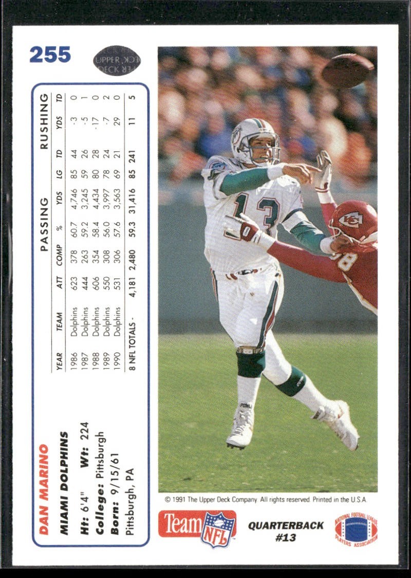 Dan Marino Player Lot Bundle 10 Football Cards DM009 Dolphins back