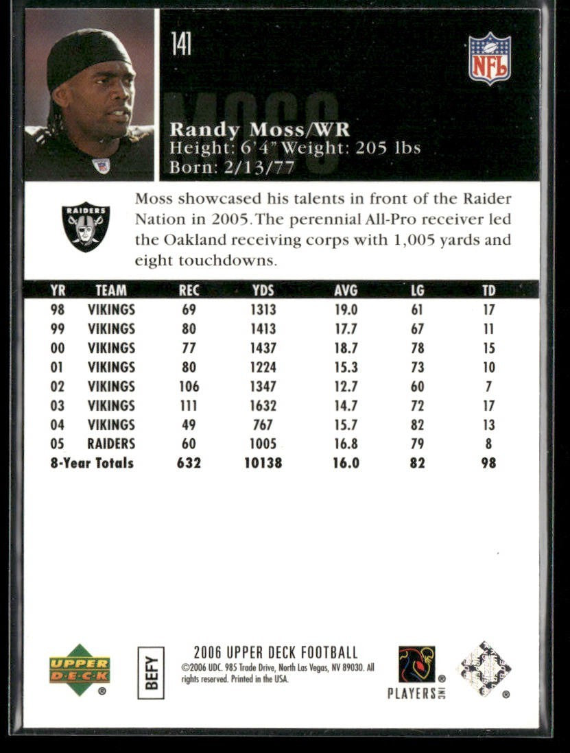 Randy Moss Player Lot Bundle 10 Different Football Cards RM001 Vikings Raiders back