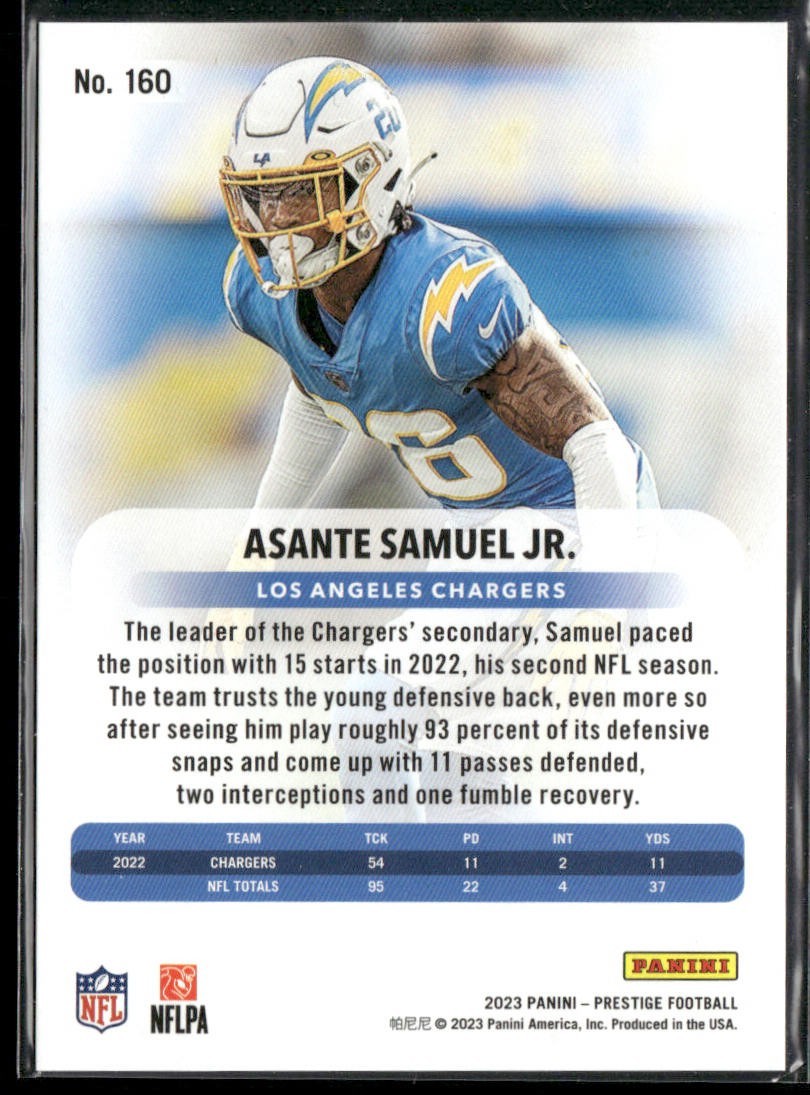 2023 Panini Prestige Xtra Points Premium Blue /299 Asante Samuel Jr #160 back