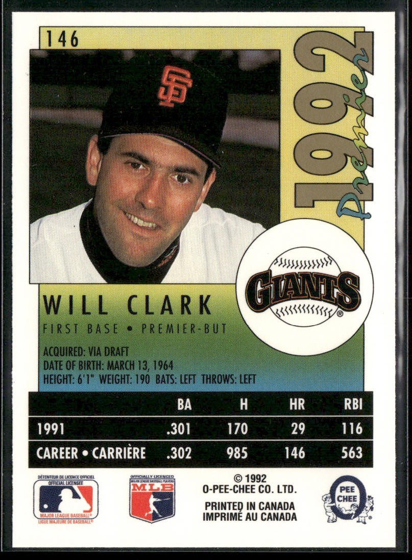 Will Clark Player Lot Bundle 10 Different Baseball Cards WC001 Giants back