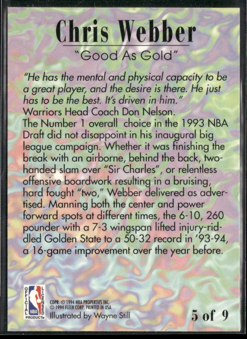 Chris Webber Player Lot Bundle 10 Basketball Cards CW004 Warriors 2 RC back