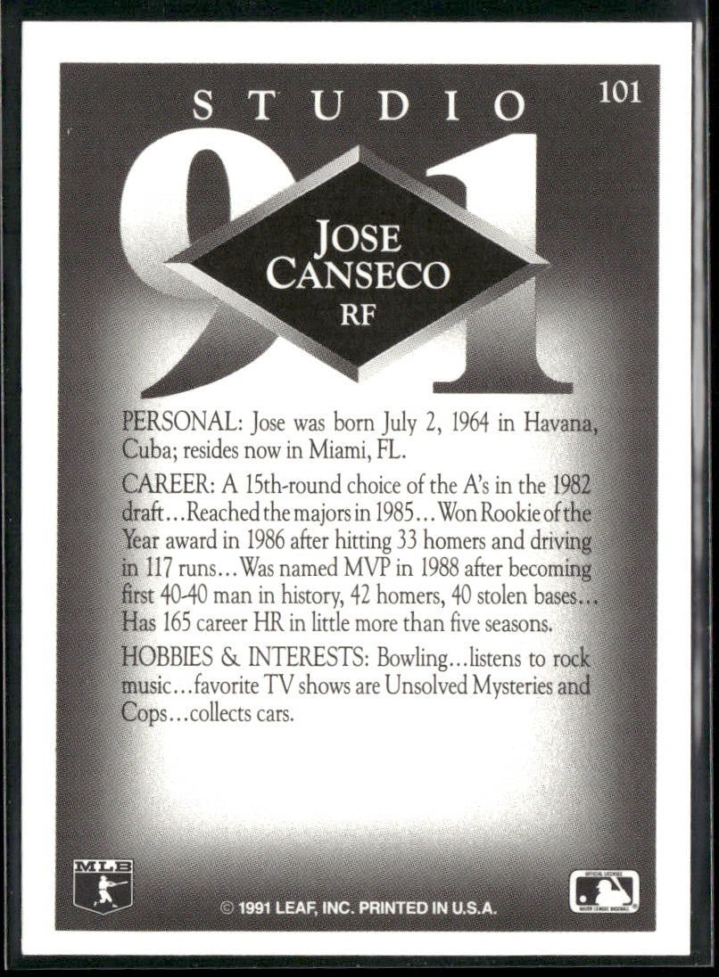 Jose Canseco Player Lot Bundle 10 Different Baseball Cards JC001 Athletics back