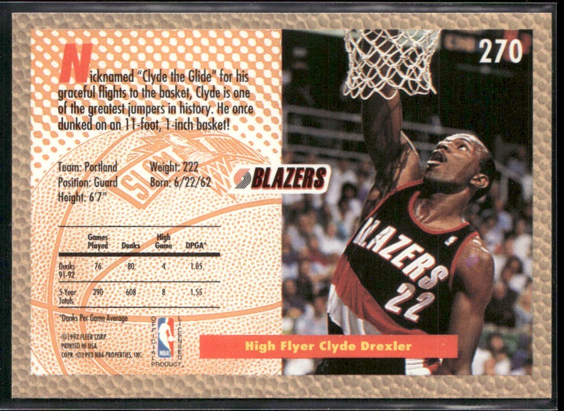 Clyde "The Glide" Drexler Player Lot Bundle 10 Basketball Cards CD001 Portland back