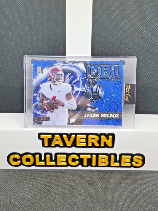 2024 Wild Card QB1 on the Clock Jalen Milroe Blue RC /5 #OCW-BL-JM3 Seahawks front