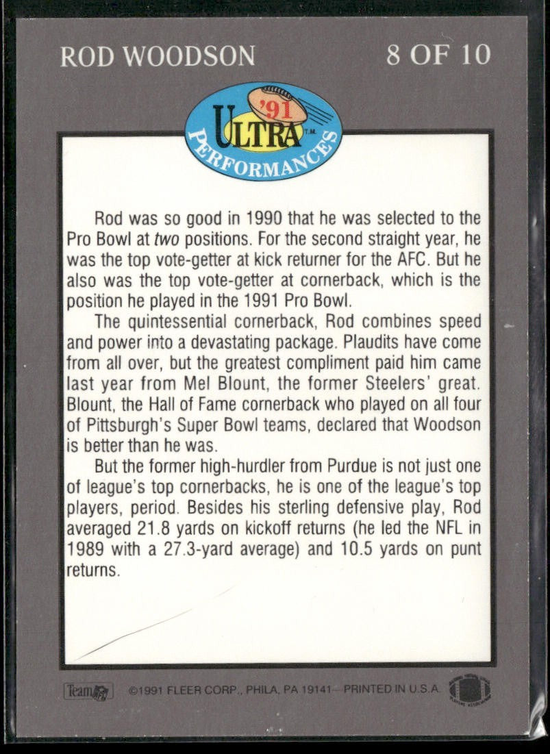 Rod Woodson Player Lot Bundle 10 Different Football Cards RW006 Steelers back