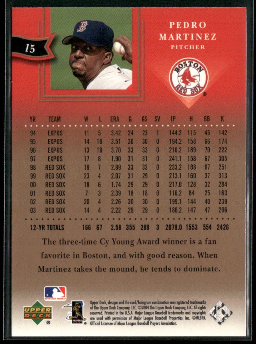 Pedro Martinez Player Lot Bundle 10 Different Baseball Cards PM001 Red Sox back
