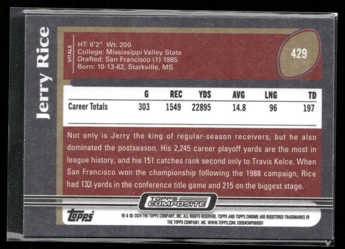 Jerry Rice Player Lot Bundle 10 Different Football Cards JR010 49ers back
