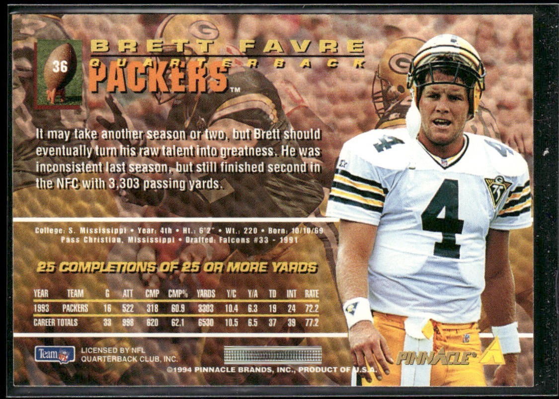 Brett Favre Player Lot Bundle 10 Different Football Cards BF005 Packers 1 RC back