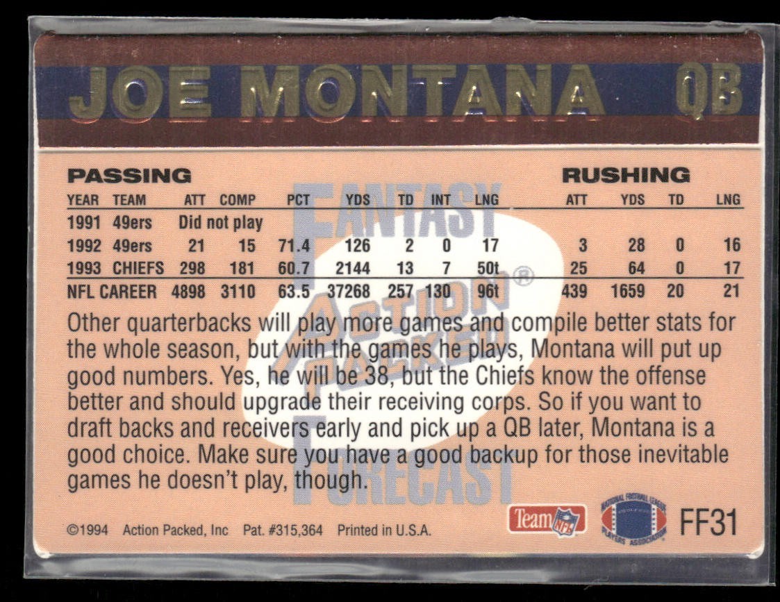 Joe Montana Player Lot Bundle 10 Different Football Cards JM003 49ers Chiefs back
