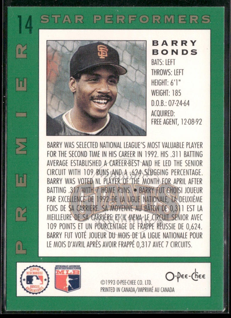 Barry Bonds Player Lot Bundle 10 Different Baseball Cards BB004 Giants Pirates back