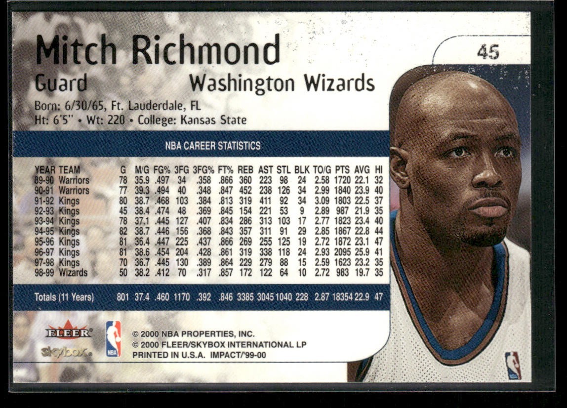 Mitch Richmond Player Lot Bundle 10 Basketball Cards MR003 Kings back