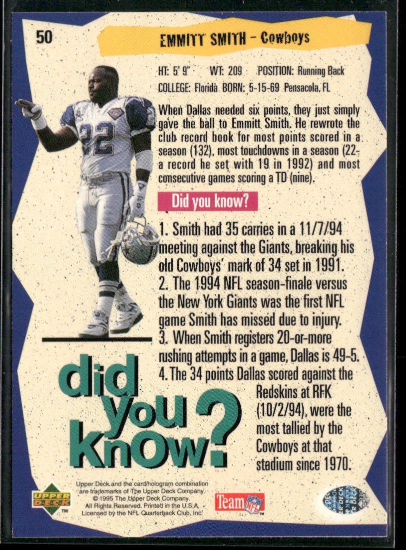Emmitt Smith Player Lot Bundle 10 Different Football Cards ES003 Cowboys back