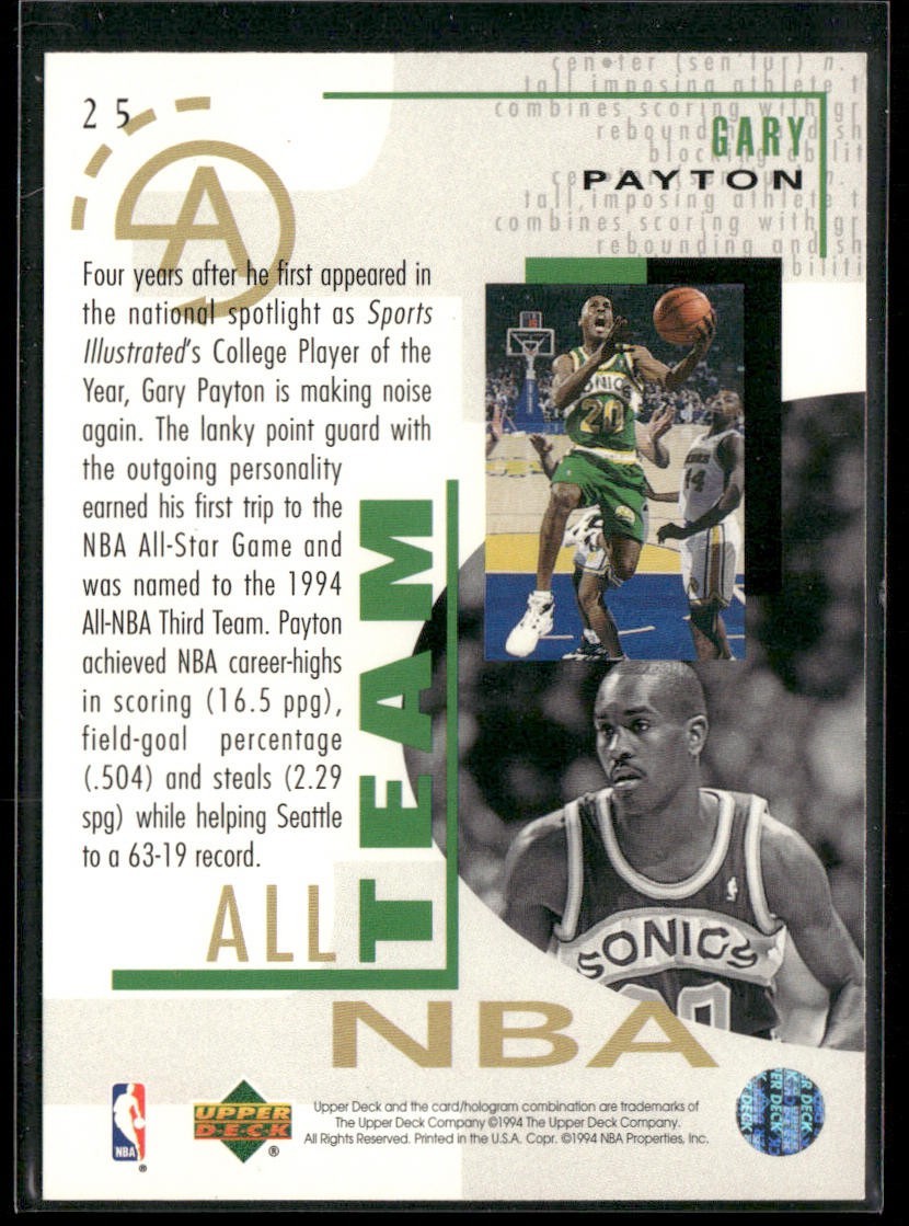 Gary Payton Player Lot Bundle 10 Basketball Cards GP003 Supersonics back