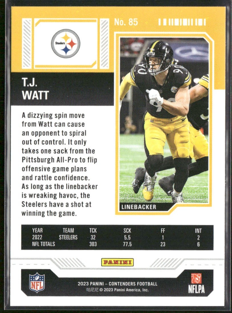 TJ Watt Player Lot Bundle 10 Different Football Cards TJW001 Steelers back