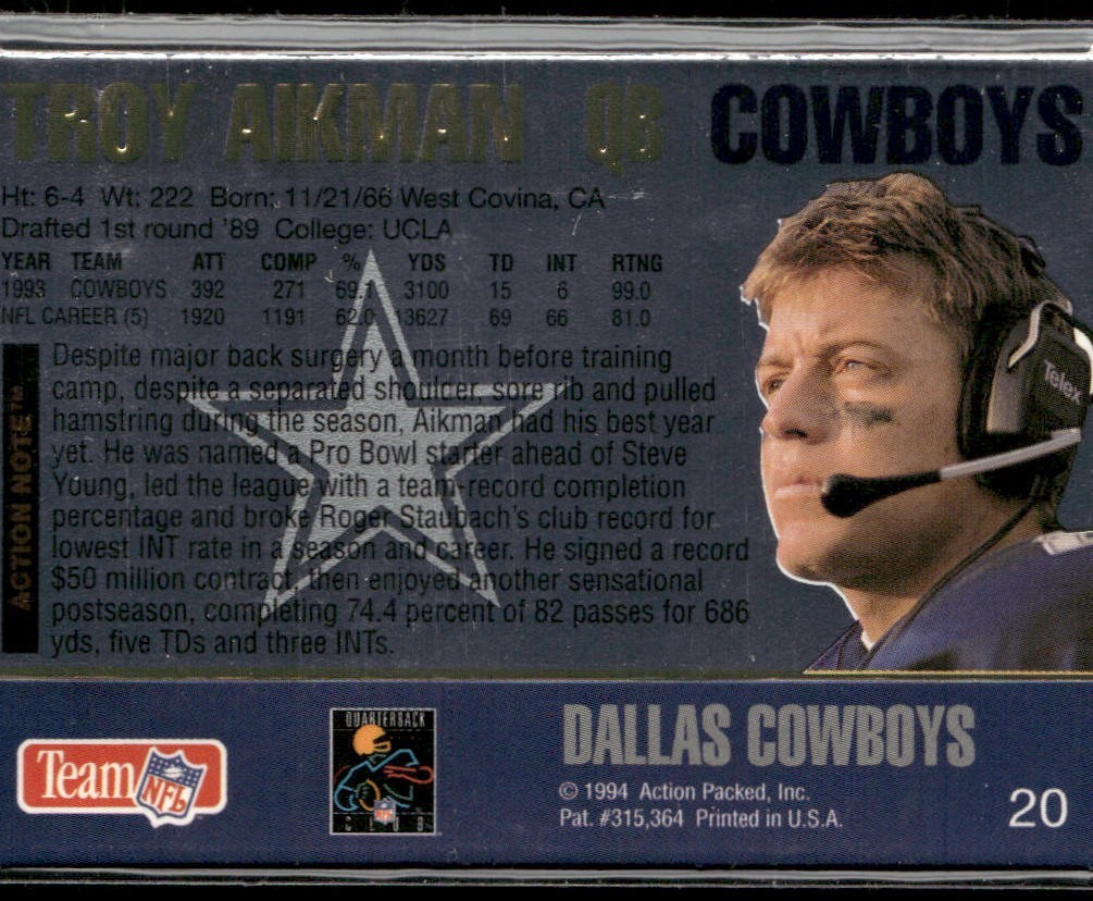 Troy Aikman Player Lot Bundle 10 Different Football Cards TA008 Cowboys back