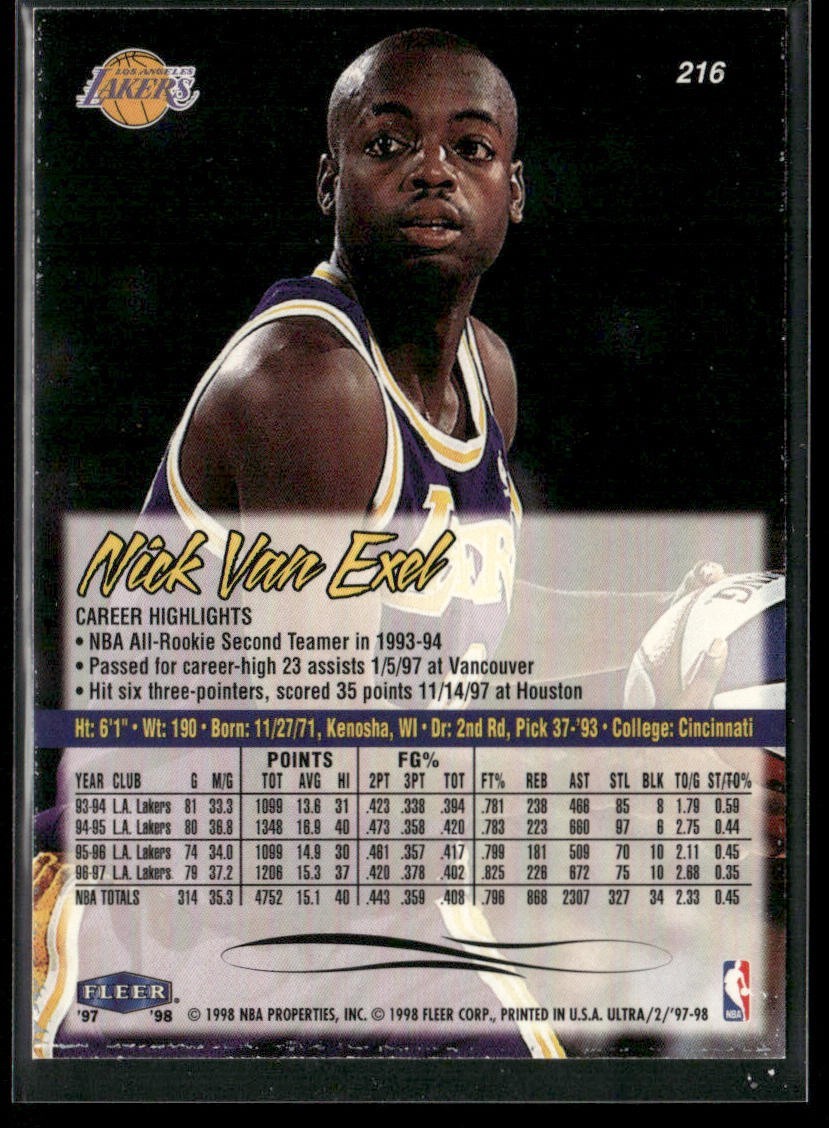 Nick Van Exel Player Lot Bundle 10 Basketball Cards NVE002 Lakers 2 RC's back
