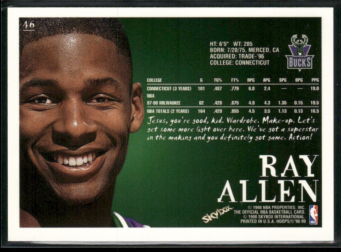 Ray Allen Player Lot Bundle 10 Basketball Cards RA001 Bucks back