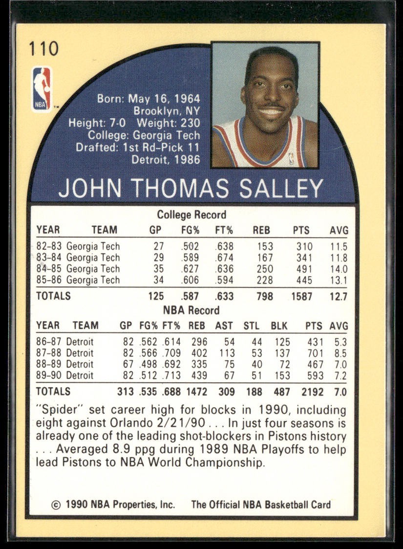 John Salley Player Lot Bundle 10 Basketball Cards JS002 Heat Pistons back