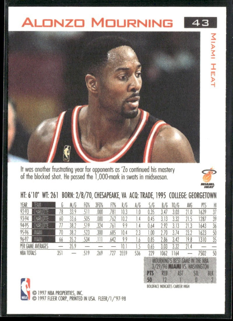 Alonzo Mourning Player Lot Bundle 10 Different Basketball Cards AM002 Heat back