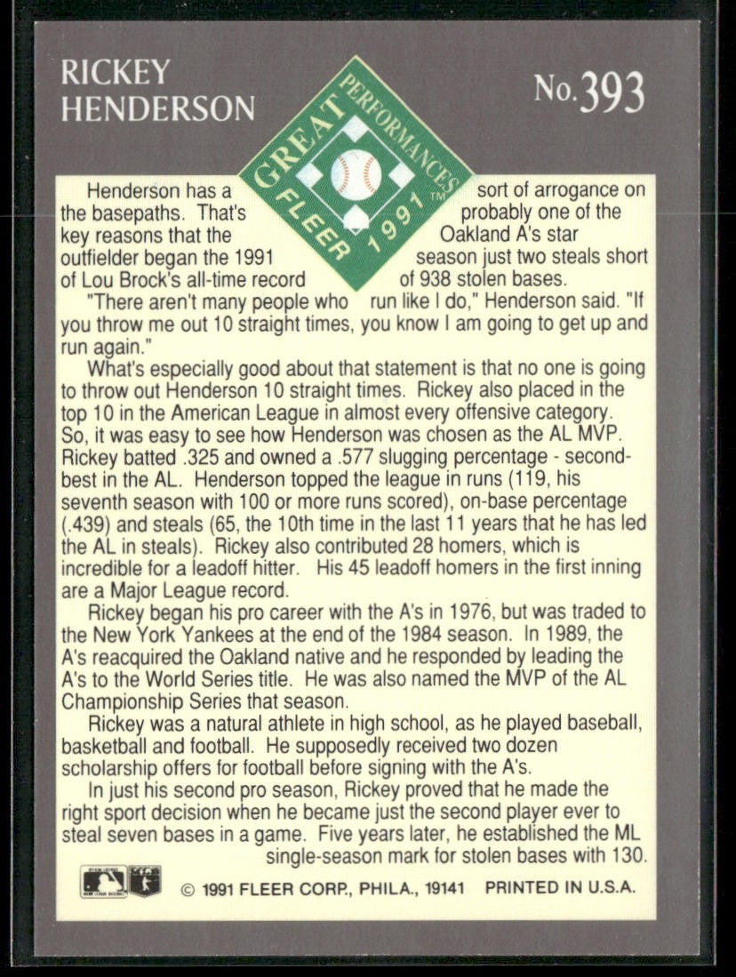 Rickey Henderson Lot Bundle 10 Different Baseball Cards RH002 Athletics back