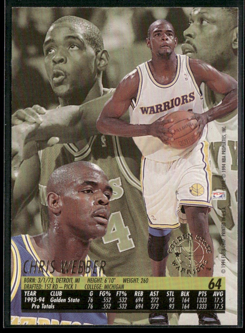 Chris Webber Player Lot Bundle 10 Basketball Cards CW002 Warriors 1 RC back
