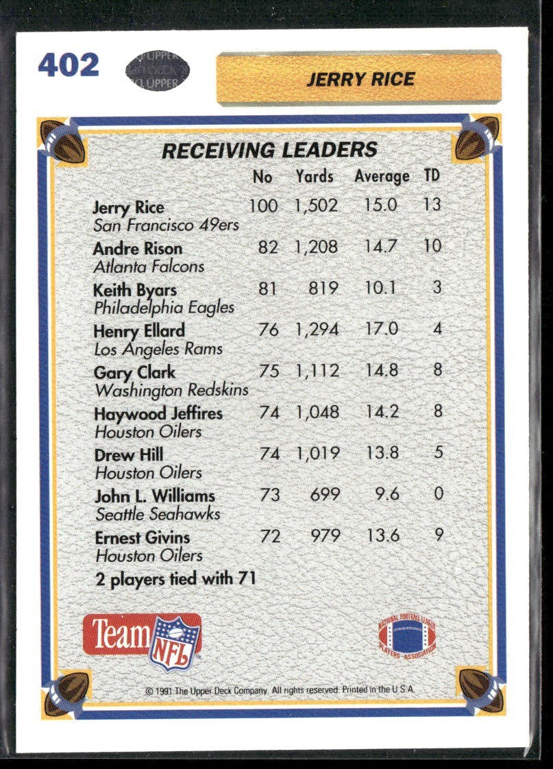 Jerry Rice Player Lot Bundle 10 Different Football Cards JR005 49ers back