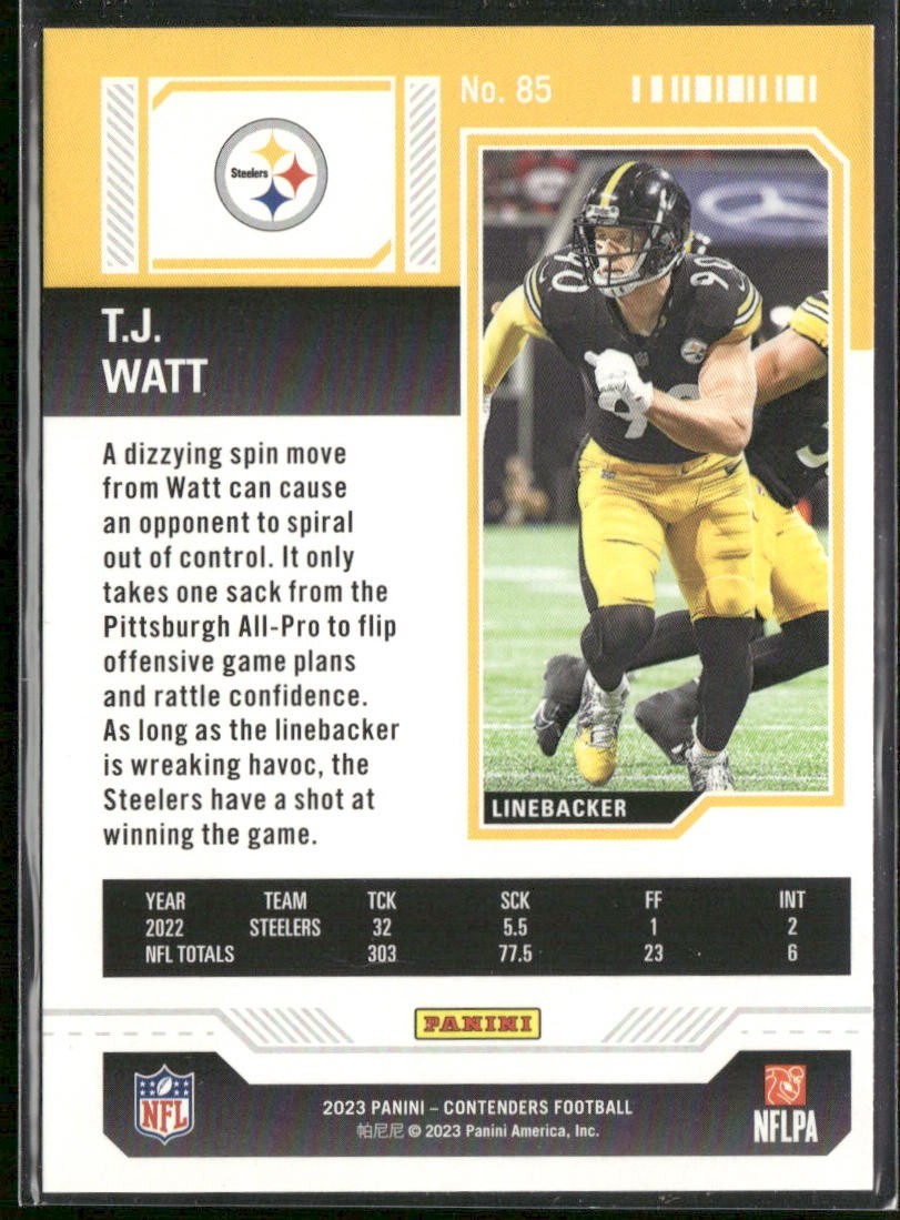 TJ Watt Player Lot Bundle 10 Different Football Cards TJW001 Steelers back